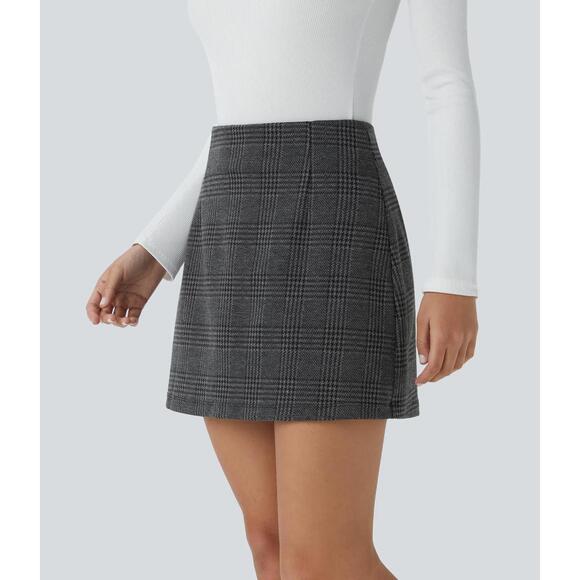 Halara Dresses & Skirts - NWT Halara High Waisted 2-in-1 Houndstooth Plaid Mini Skirt Charcoal Black L